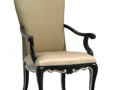Accent Chair With Beige Upholstered Back And Seat Black Curved Wooden Arms Decorative Metal Details 3d model