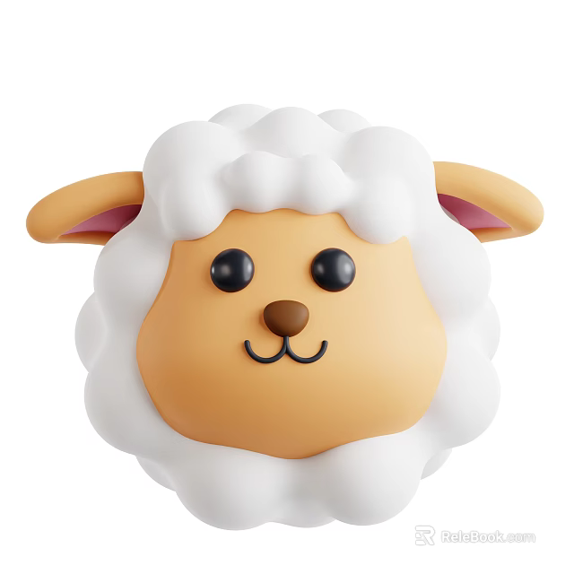 Adorable Cartoon Sheep Head With White Curly Wool Brown Face Black Eyes Pink Ears 3d model 