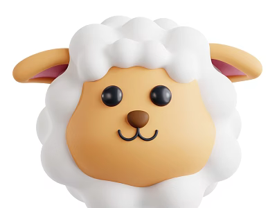 Adorable Cartoon Sheep Head With White Curly Wool Brown Face Black Eyes Pink Ears 3d model