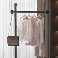 Modern Interior With Clothes Rack Hanging Garments Basket Storage Bookshelf Trophies And Curtains