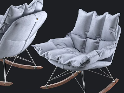 Luxury Velvet Accent Chair With Scalloped Back Rocking Metal Wooden Legs 3d model