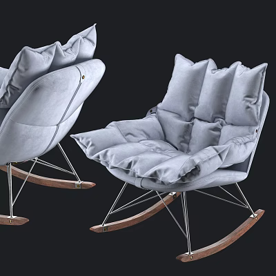Luxury Velvet Accent Chair With Scalloped Back Rocking Metal Wooden Legs 3d model