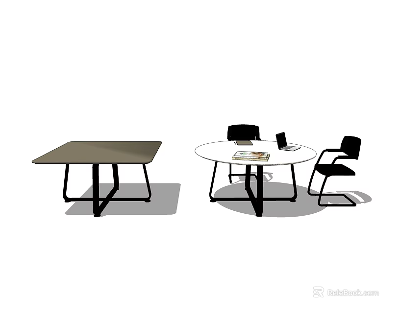 Modern Table And Chair Set With Rectangular And Round Tables And Black Chairs 3d model