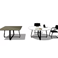 Modern Table And Chair Set With Rectangular And Round Tables And Black Chairs 3d model