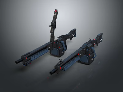 Two Futuristic Modern Weapons With Black Blue Design And Red Accent Details 3d model