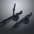 Two Futuristic Modern Weapons With Black Blue Design And Red Accent Details
