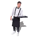Professional Male Waiter In White Shirt And Black Suspenders Holding Service Tray