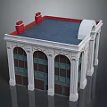 Classical Style Urban Architectural Building With White Facade Arched Windows Columns And Blue Roof Decorations