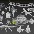 Diverse Decorative Ornament Set Featuring Animal Car Guitar Clock And Dinosaur Models