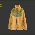 Casual Orange And Green Color Block Fleece Jacket With Full Zip And Pockets