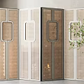 Modern Four Panel Room Divider With Metal Frame And Woven Openwork Panels 3d model