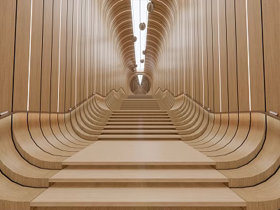 Elegant Contemporary Staircase Interior Design With Wooden Steps And Ambient Lighting 3d model