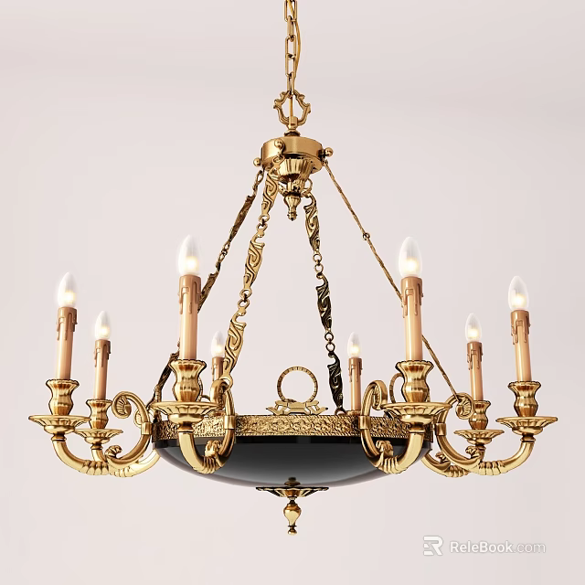 Classic Golden Chandelier With Candle Style Arms And Chain Suspension Design 3d model 