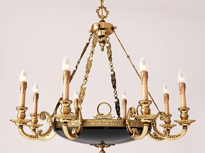 Classic Golden Chandelier With Candle Style Arms And Chain Suspension Design 3d model