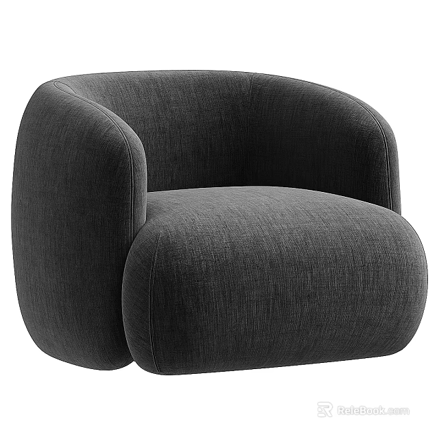 Modern Dark Gray Single Sofa with Rounded Armrests and Comfortable Upholstery 3d model