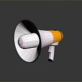 White And Orange Megaphone With Black Edge Handle On Dark Reflective Surface 3d model