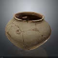 Ancient Terracotta Pottery Jar With Cracked Surface Broken Rim And Handcrafted Texture