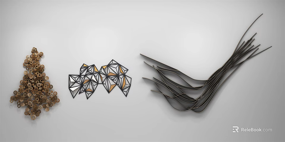 Modern Wall Decorations With Geometric Shapes And Flowing Metal Streamlined Design 3d model