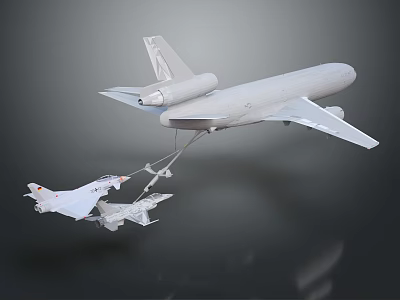 Large Tanker Aircraft Refueling Two Small Fighter Jets in Mid Air 3d model