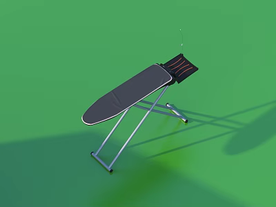 Black Ironing Board With Red Striped Pad And Metal Stand For Home Use 3d model