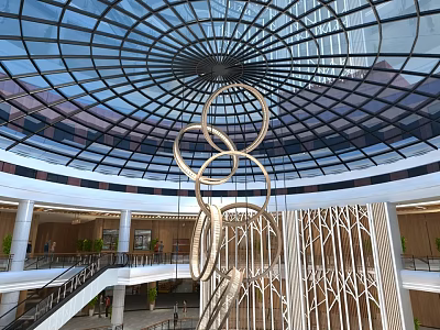 Grand Mall Atrium With Glass Dome Ceiling And Sculpture 3d model