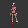 Christmas Themed Game And Movie Character In Santa Hat Striped Scarf Red Outfit White Trimmed Boots