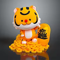 Decorative Ornament Set With Yellow Smiling Tiger Toy And Treasure Ornament On Pile Of Coins