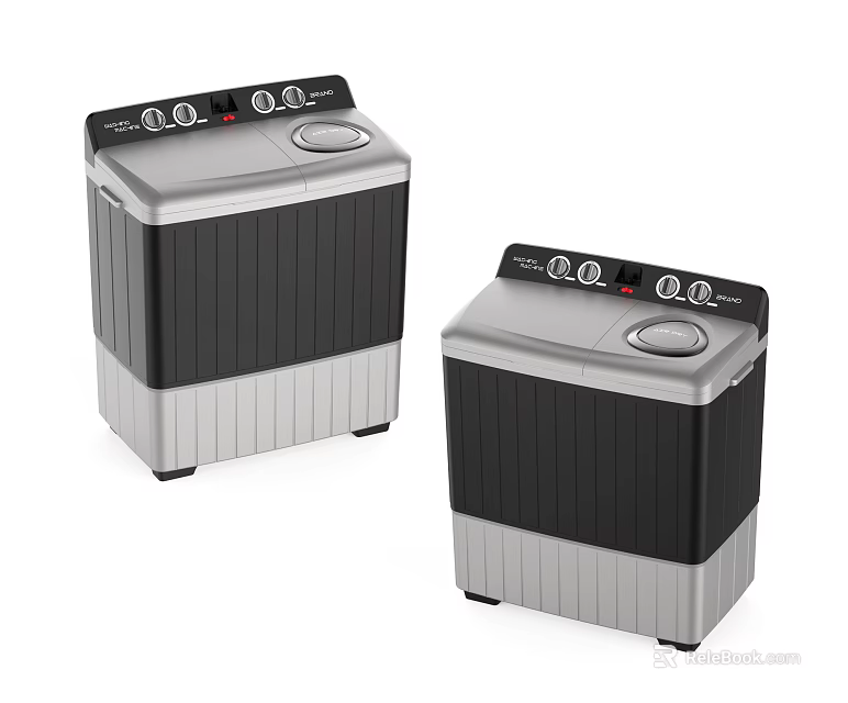 Modern Twin Tub Washing Machines With Black And Silver Stylish Design 3d model 