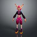 Game Movie Character Featuring Pink Hair Fox Ears Black Top Purple Pants Colorful Sole Shoes