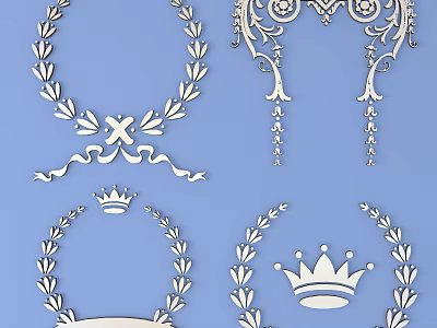 Intricate Decorative Carving Designs Featuring Wreath Crown And Floral Elements 3d model
