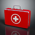 Red Metal First Aid Kit With White Cross Symbol And Portable Handle