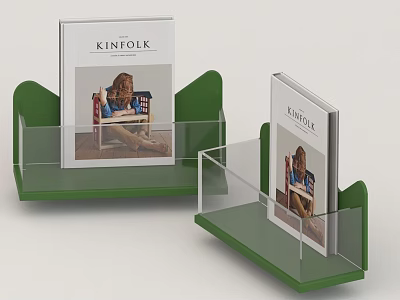 Green Magazine Holders Display KINFOLK Magazines With Cover Images And Design Elements 3d model