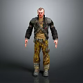 Man In 3D Model Wearing Black Gray Jacket Brown Shirt Yellow Camouflage Pants And Boots