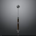 Medieval Weapon Design With Long Brown Shaft Silver Sphere Chain And Decorative Rings