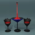 Unique Flamingo Design Table And Chair Set Featuring Blue Top Red Accents Black Seats