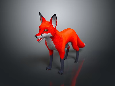 Red Fox 3D Model Standing With Orange Fur White Underbelly Black Legs And Open Mouth 3d model