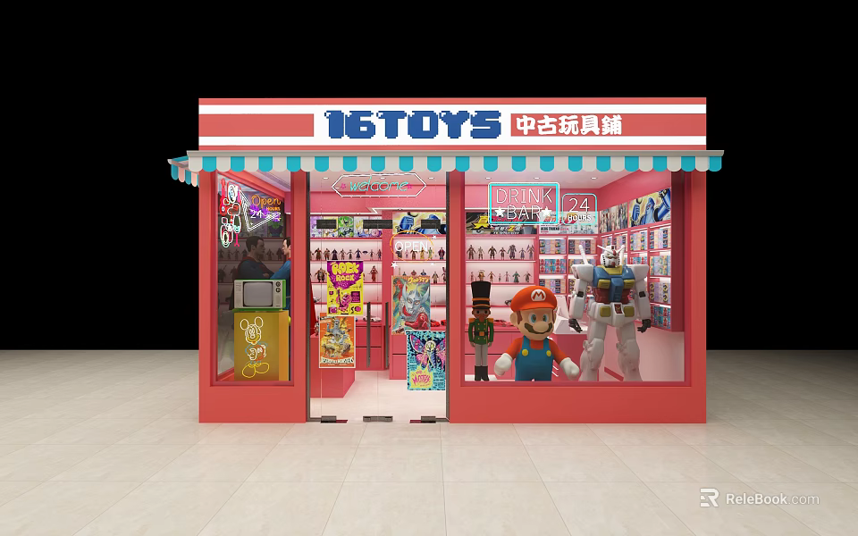 Vibrant Pink Toy Store In Shopping Mall With Colorful Kids Toys Window 3d model 