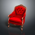 Classic Red Chair With Ornate Carved Wooden Arms And Tufted Upholstery