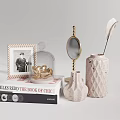Stylish Decorative Ornament Set With Photo Frame Glass Cloche Mirror Ceramic Vases Feather And Books