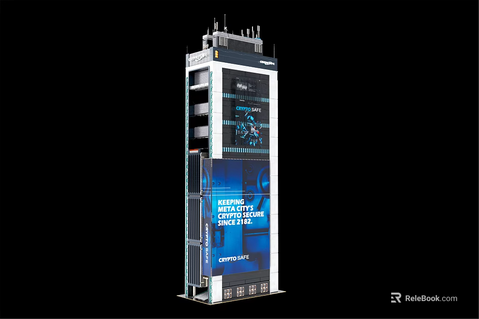 Future Architecture Modern Tall Building With Glass Facade And Digital Displays 3d model 