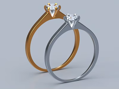 Elegant Gold And Silver Diamond Rings With Classic Solitaire Design 3d model