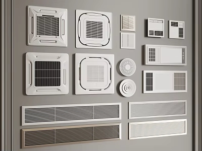 Different Types of White Air Conditioning Vents with Modern Grille and Panel Designs 3d model