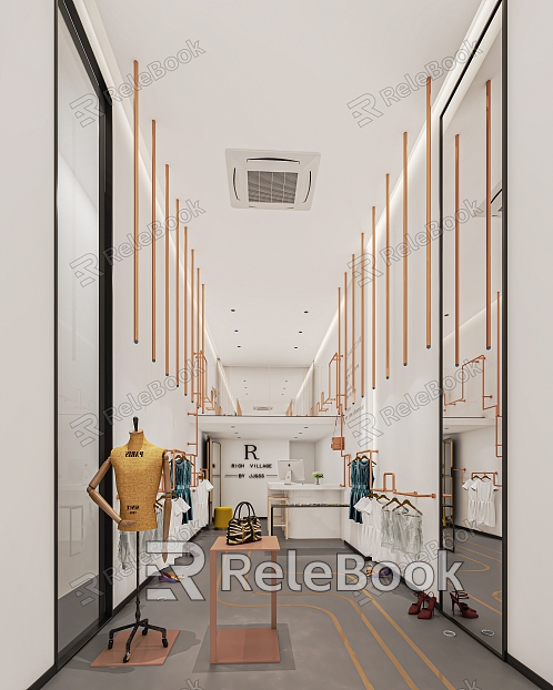 Modern Clothing Store Women's Clothing Store Clothing Shelf Booth Cashier Shaped Showcase Fitting Mirror Nakajima Booth model