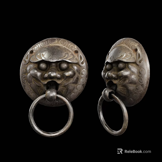 Vintage Metal Hardware Tools Lion Head Door Knockers With Ornate Design 3d model 