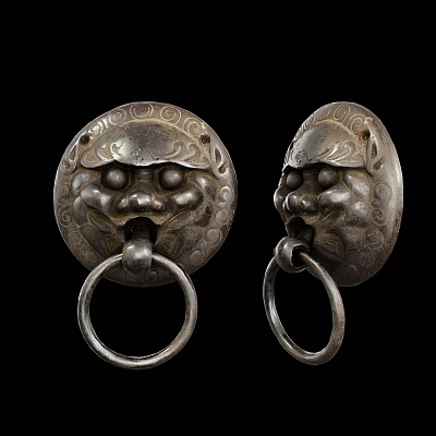 Vintage Metal Hardware Tools Lion Head Door Knockers With Ornate Design 3d model
