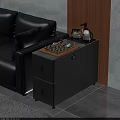 Elegant Modern Grey Side Cabinet With Tea Set Tray And Teapot Near Leather Sofa