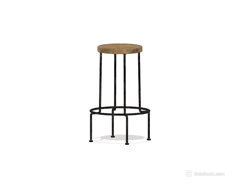 Simple Design Bar Stool With Wooden Seat And Black Metal Frame For Kitchen Bar Use 3d model 