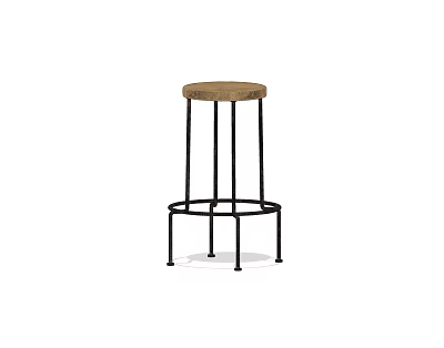 Simple Design Bar Stool With Wooden Seat And Black Metal Frame For Kitchen Bar Use 3d model