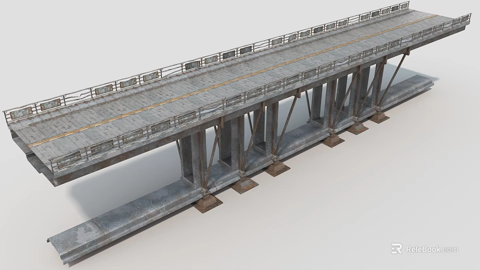 Municipal Road Bridge Structure With Railings Piers And Lane Markings 3d model 