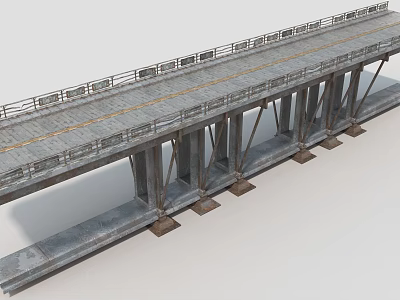 Municipal Road Bridge Structure With Railings Piers And Lane Markings 3d model